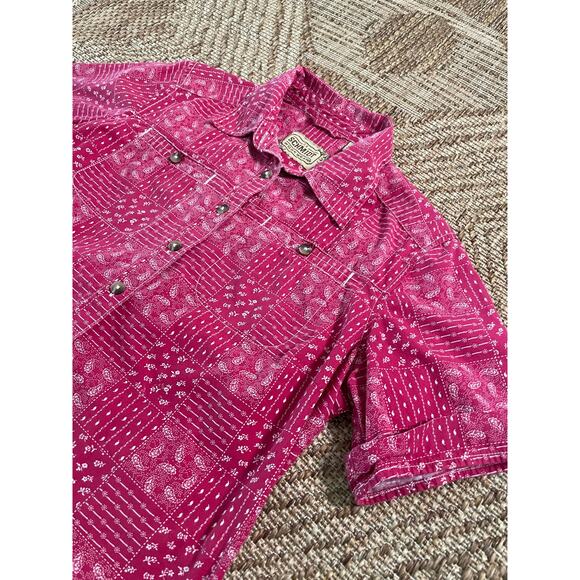 C.E.Schmidt Work Wear Pink 100% cotton bandana pattern button front top SZ M - Picture 2 of 7